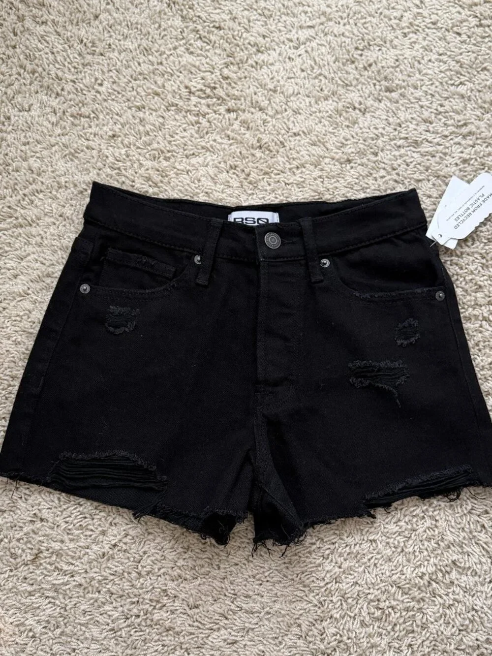 RSQ High Rise Vintage Distressed Denim Shorts Black Size 24 NWT